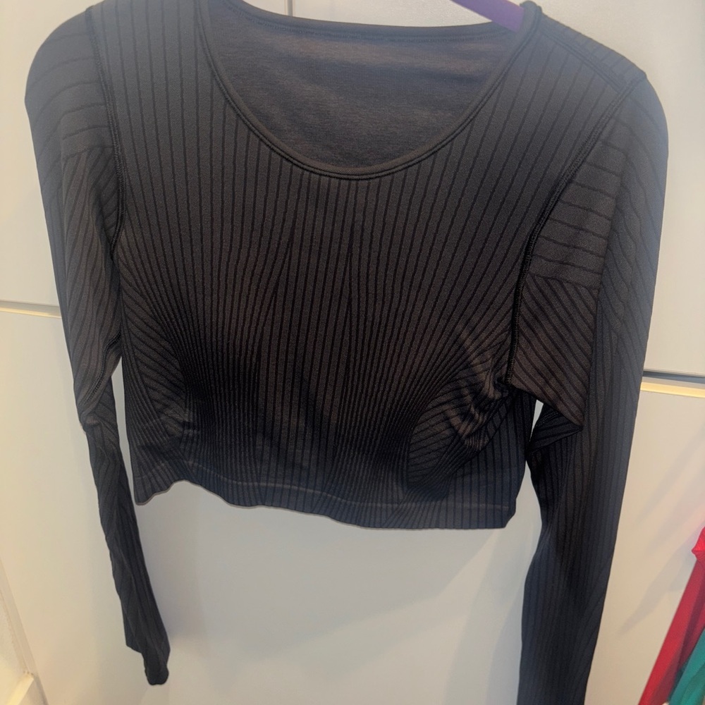 Lulu Black Long Sleeve Ribbed Top